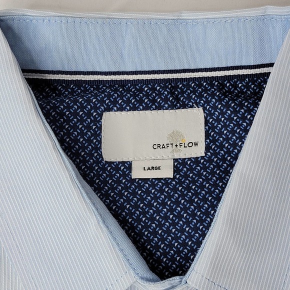 Craft Flow Seersucker Sky Blue Long Sleeve Pattern Flip Cuff Button Shirt Large - Picture 3 of 10